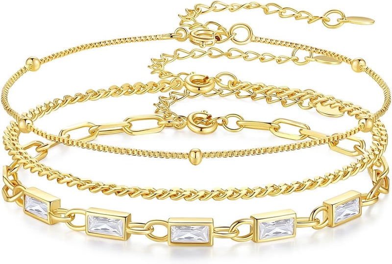 GexTyde Gold Birthstone Bracelet for Women, 18K Gold Plated Layered Jewelry Bracelet Set, Women Dainty Stackable Bracelets Link Paperclip Chain Valentines Day Gift for Women - Image 1